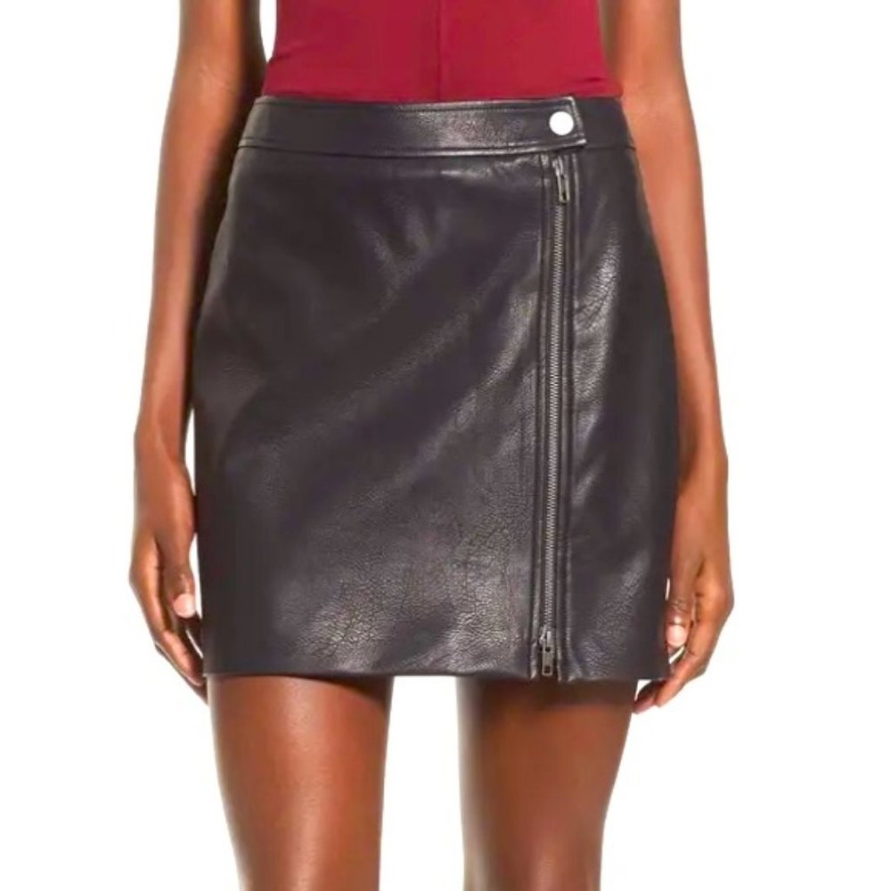LEITH FAUX LEATHER ZIP MINI SKIRT SZ S
